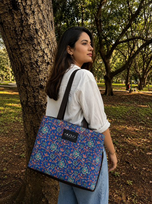 Mehraab Blue 3-Compartment Cabas