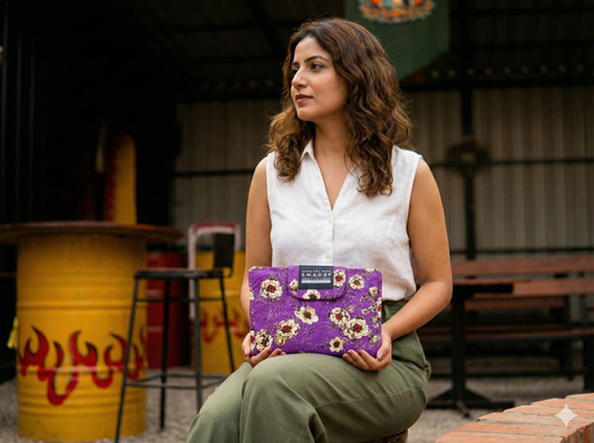 Vibrant Purple Floral 6-Pocket Clutch Pouch